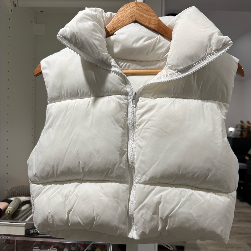 Sleeveless White Puffer Vest